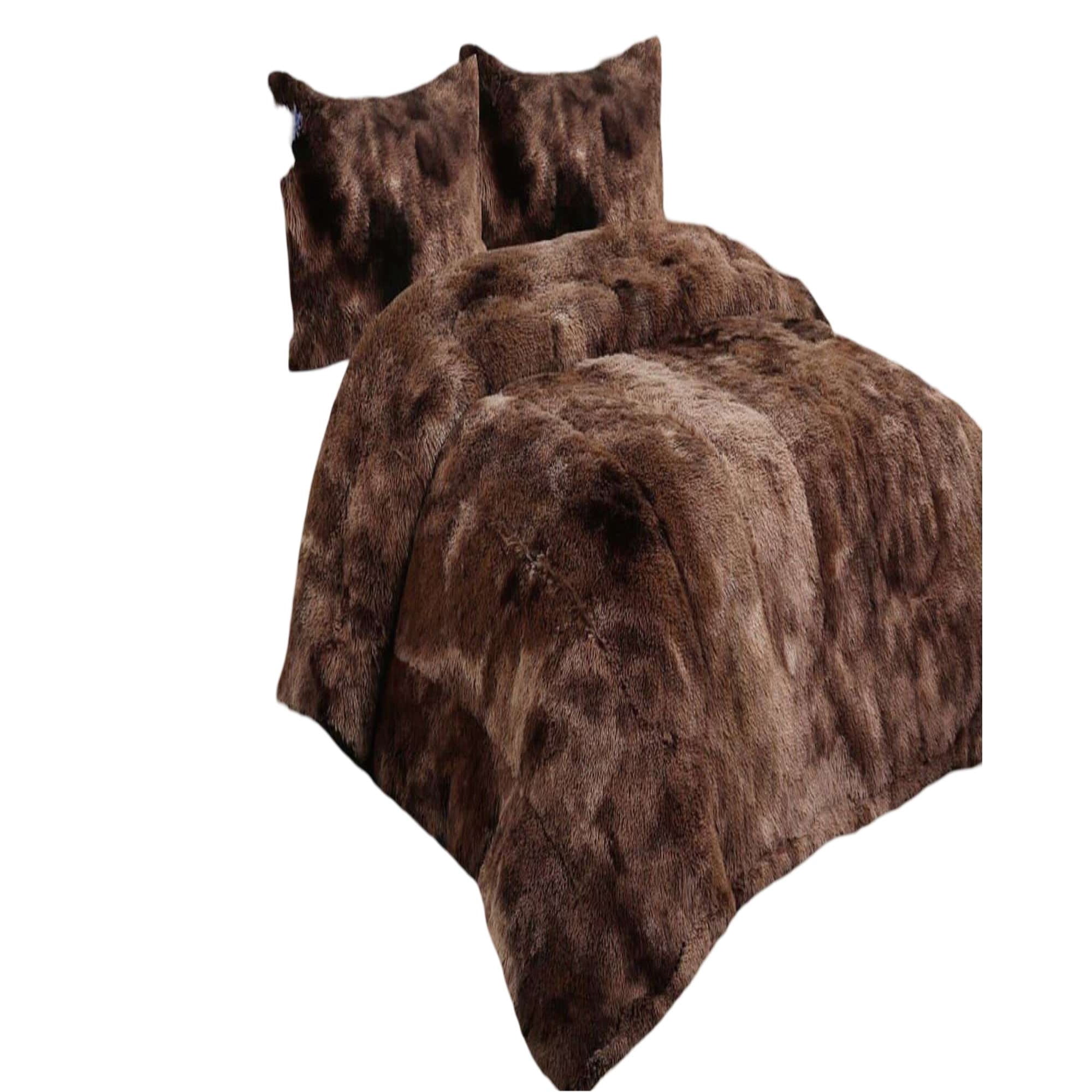 Genérico - Plumon Peludo 2 Plazas Café Jaspeado