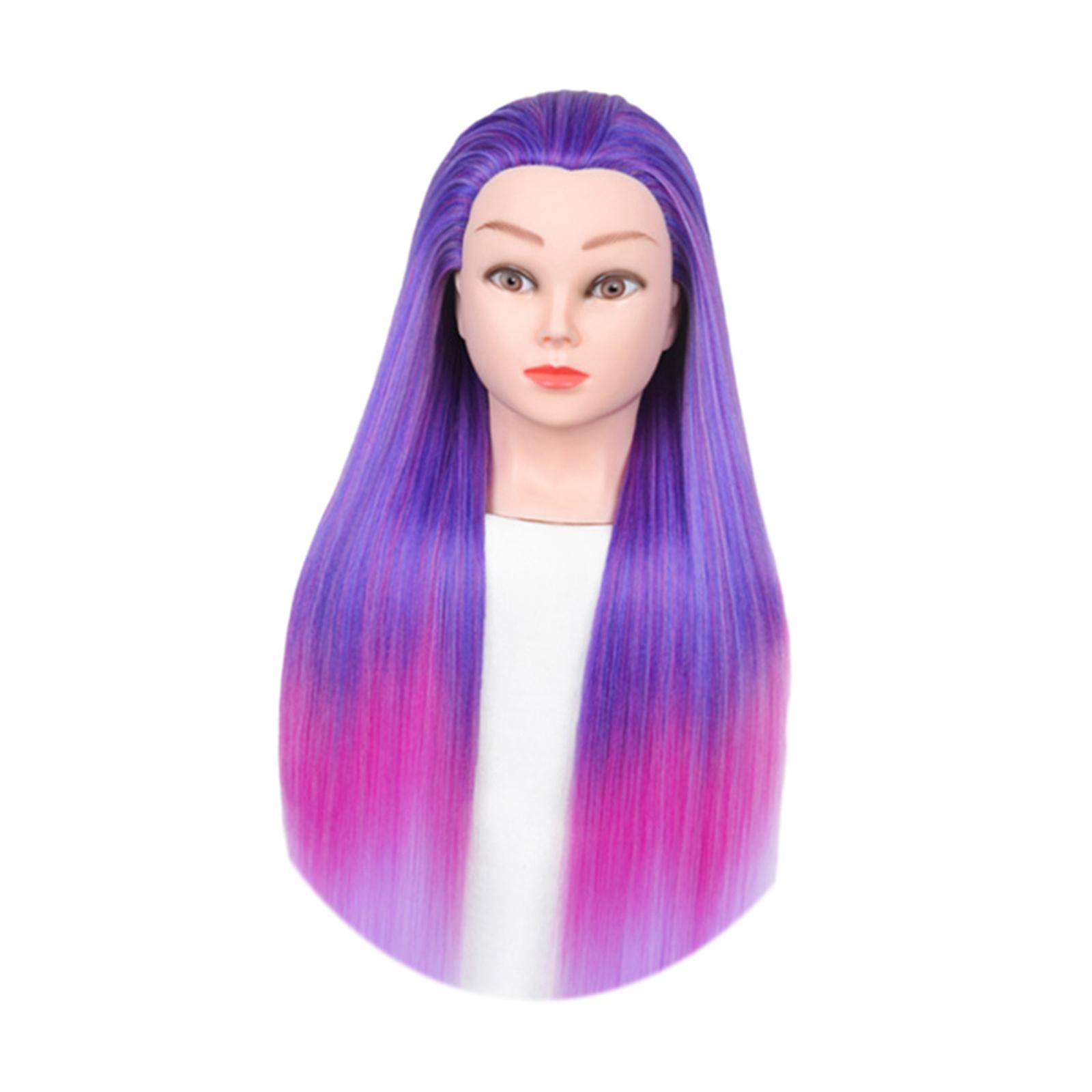 Magideal - Cabeza De Maniquí Para Práctica De Peluquería, Cabeza De Muñeca Para Entrenamiento De Peluquería, Cabello De Fibra Sintética Para Rizar, Enrollar Y Co Rosa Violeta Gradual