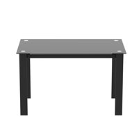 M&Ms - Modern Tempered Glass Black Dining Table, Simple Rectangular Metal Table Legs Living Room Kitchen Table