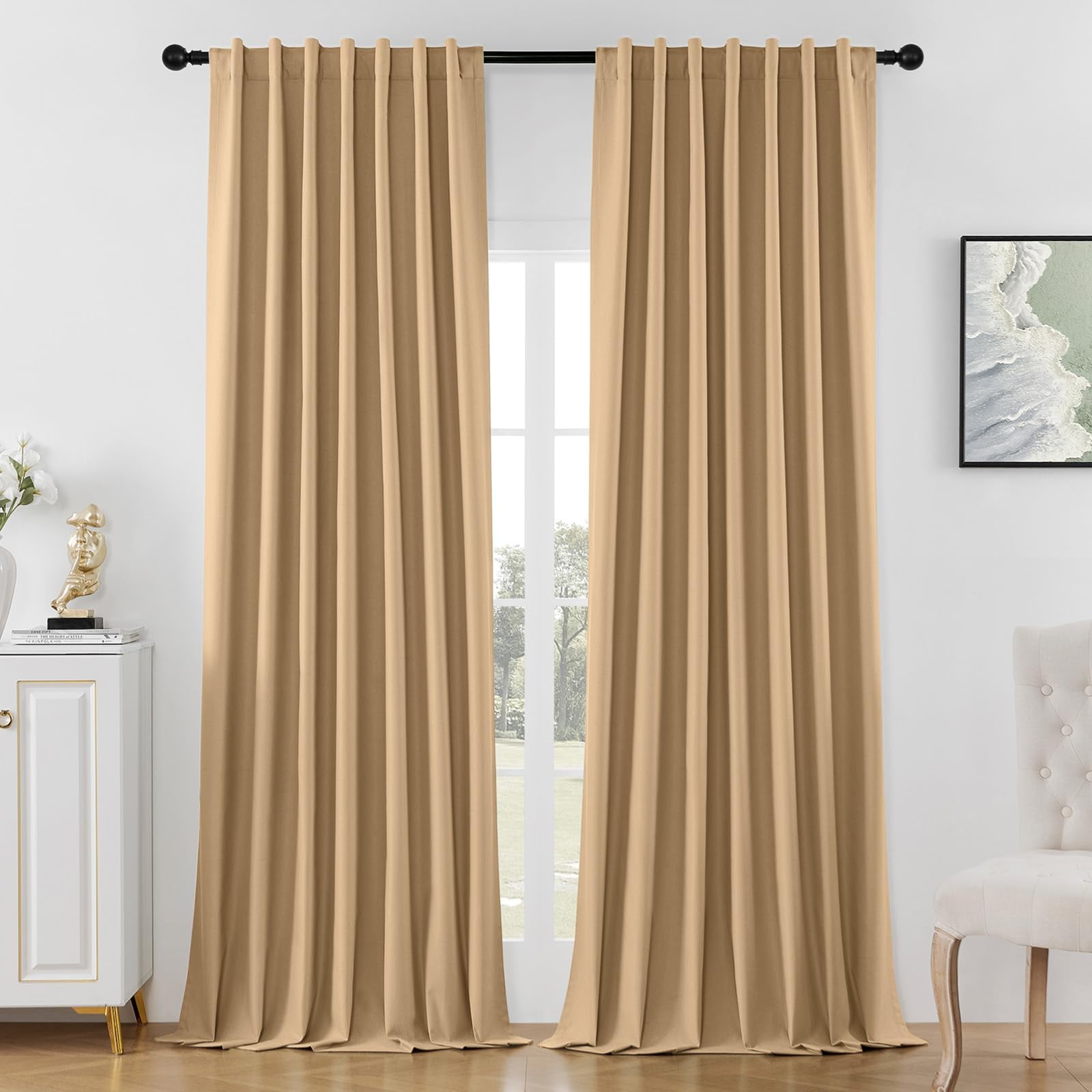 Cortinas Térmicas Joydeco Beige Blackout 132 X 275 Cm Con 2 Paneles