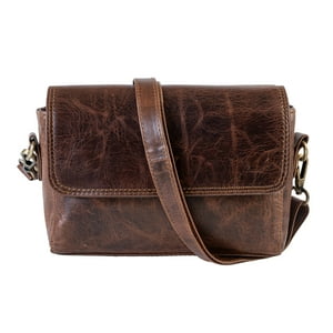 Bolso Bandolera De Cuero Natural. Compacto. Café Vintage. Franz Mossi