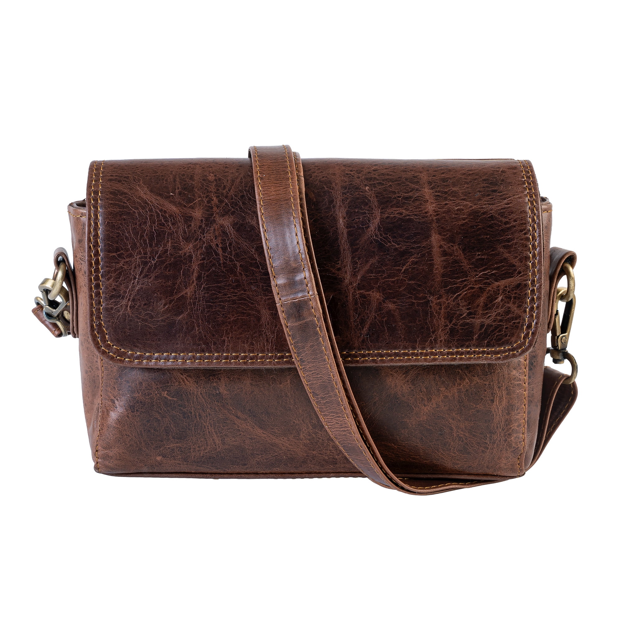 Bolso Bandolera De Cuero Natural. Compacto. Café Vintage. Franz Mossi