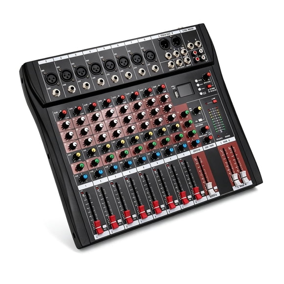 Mezcladora de Audio IOENC de 8 Canales con Bluetooth y Ecualizador de 3 Bandas +48V