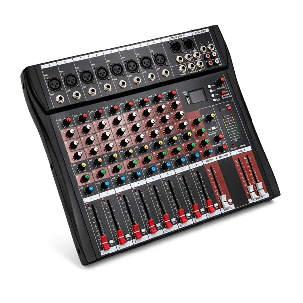 Mezcladora de Audio IOENC de 8 Canales con Bluetooth y Ecualizador de 3 Bandas +48V