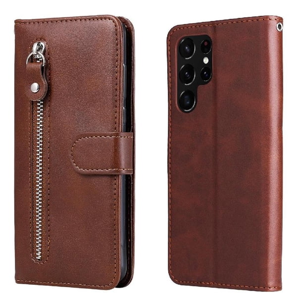 Funda con Cremallera para Samsung Galaxy S23 Ultra 5G, Carcasa Cartera de Cuero PU con Soporte y Tarjetero