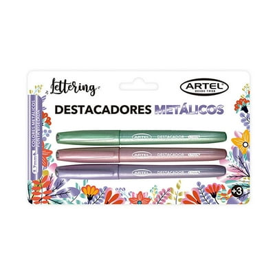 Destacadores Metalicos 3 Unidades. Tinta Secado Rápido, Sin Olor  Artel