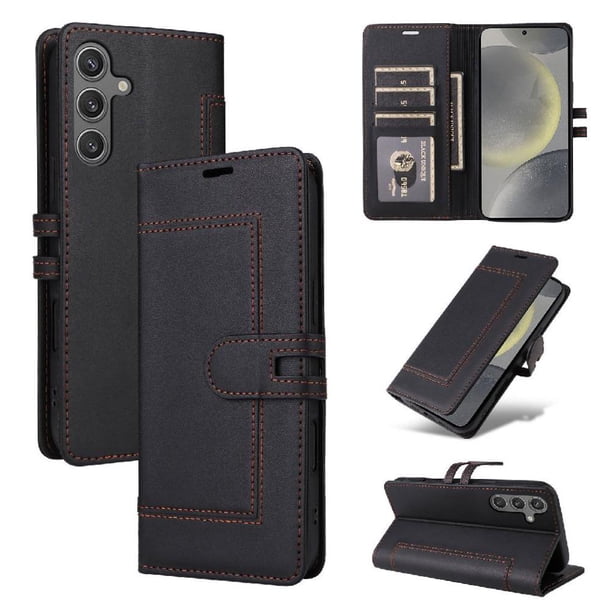 Premium Wallet Case for Samsung Galaxy S24 with Card Slots & Kickstand, Flip Cover Black