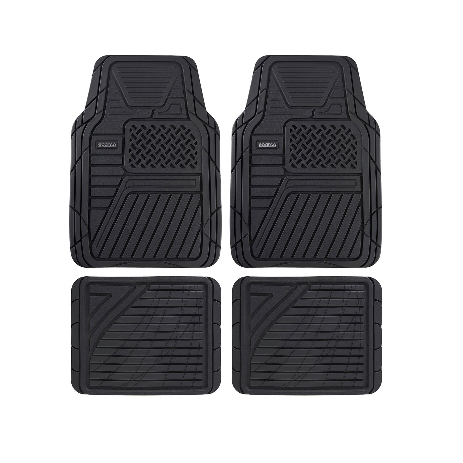 Sparco - Piso Alfombra Auto Goma Negro 4 Piezas Set - Sp