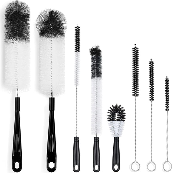 Juego de cepillos para limpieza de botellas ALINK, paquete de 8 unidades, mango largo, color negro