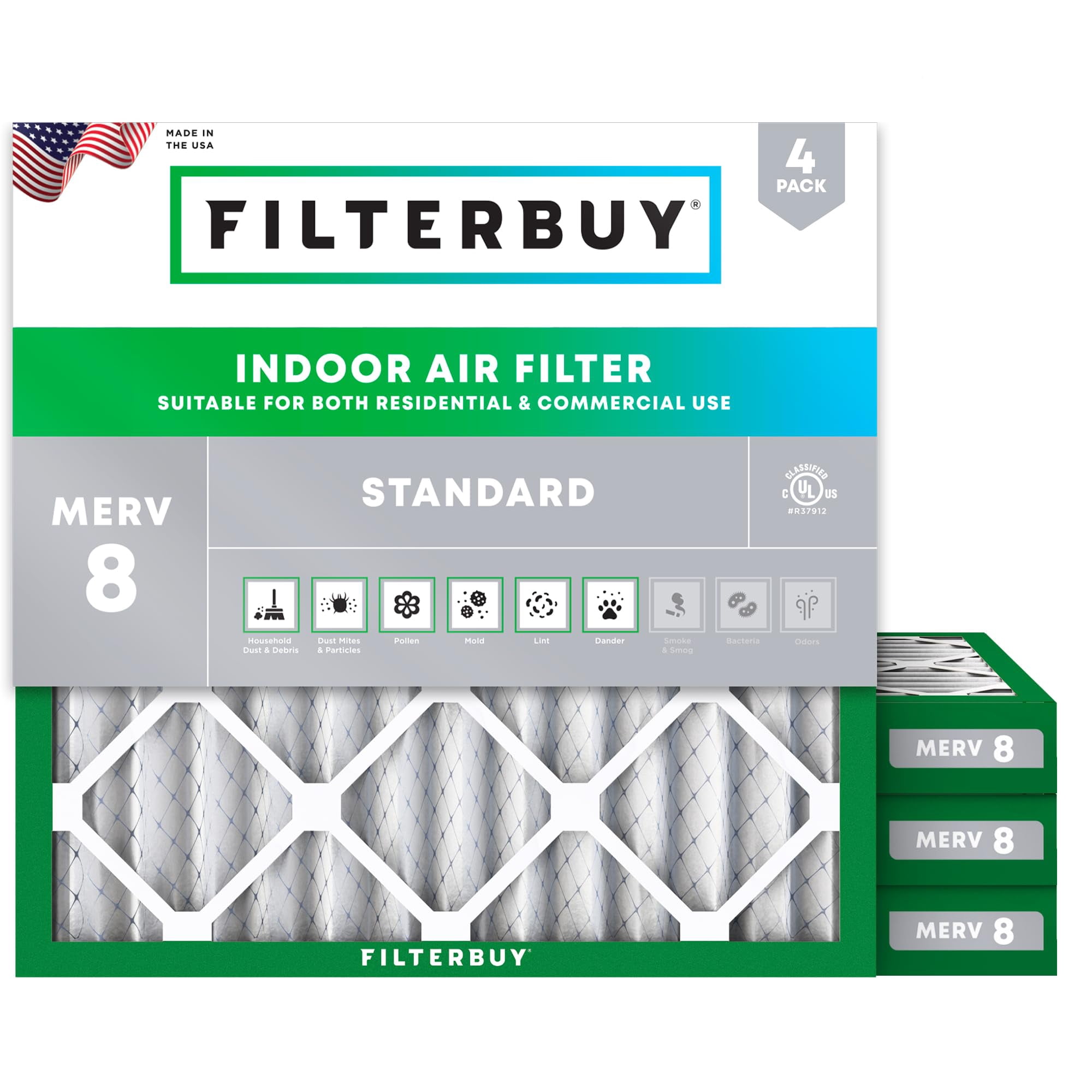 Filtro De Aire Filterbuy 16x16x2 Merv 8 Dust Defense (paquete De 4)