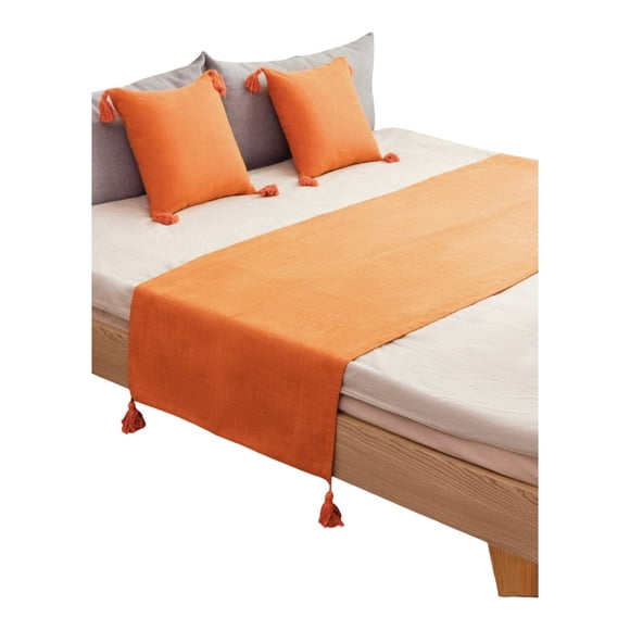 Piecera de Cama Lino 70x210cm + 2 Fundas Naranja
