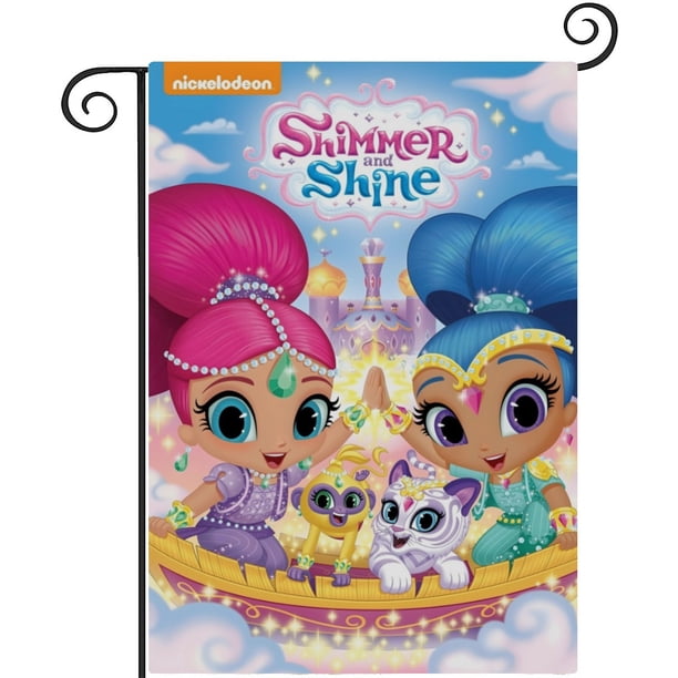 Shimmer y Shine-bandera de jardín temática. Regalo perfecto para fans, amigos y familiares, ideal para actividades al aire libre y decoración de fiestas.28CM*45CM