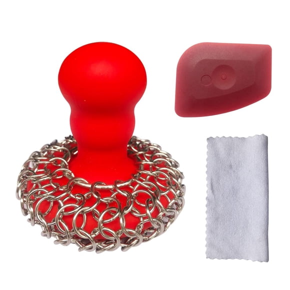 Esponja de cadena 316 roja + raspador + toalla de microfibra – Toiserns