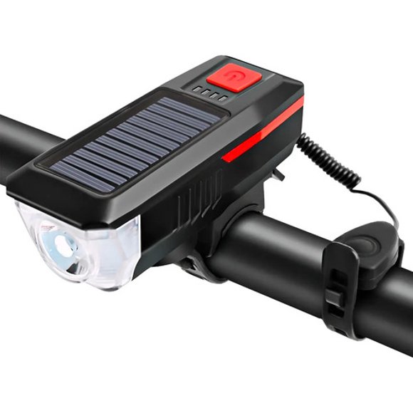 Luz Led Delantera Para Bicicleta Solar Recargable Con Bocina
