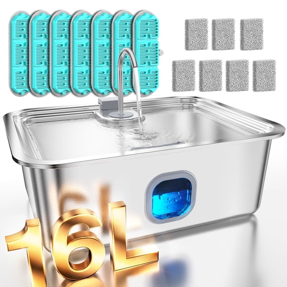 Fuente de agua para perros MAILOFY 16L Acero inoxidable con 7 filtros