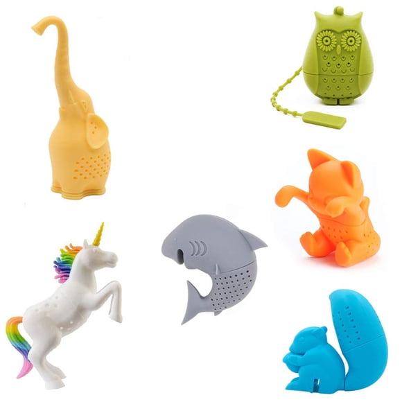 Infusor de té con filtro de té de silicona, bonito animal, juego de 6