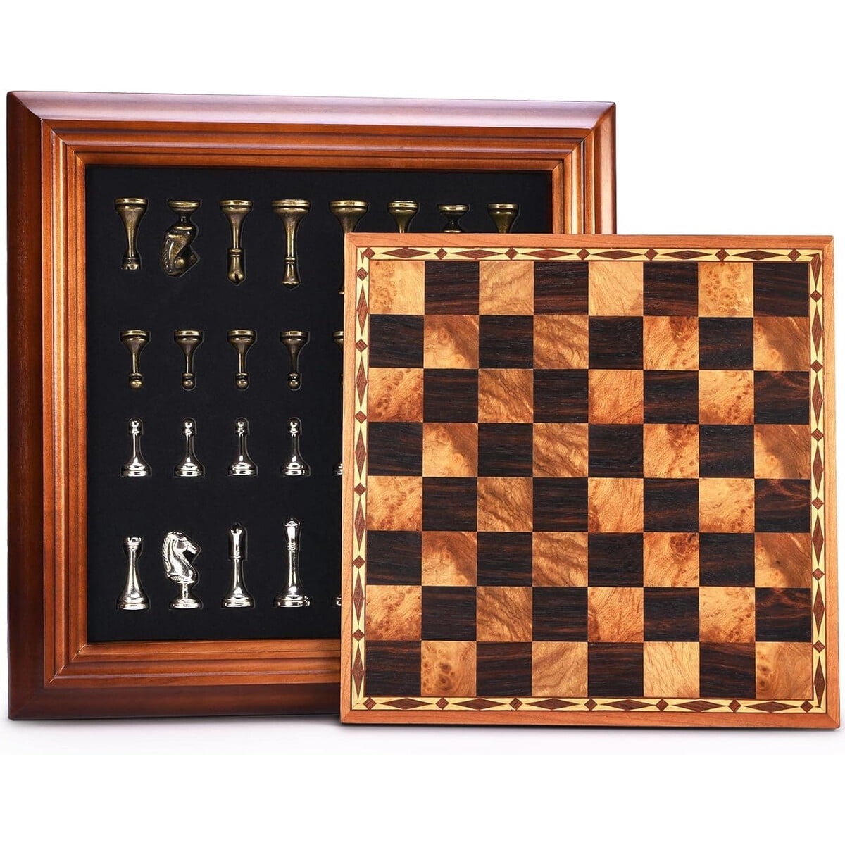 Ajedrez Amerous 14 Madera Piezas Metalicas Con Estuche