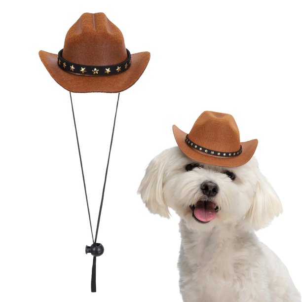 Sombrero de Vaquero para Perro Uxcell, Mini Sombrero de Vaquero para Mascota con Correa de Barbilla Ajustable, Gorra de Cosplay (Marrón, S), Para Perros y Gatos