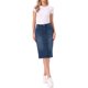 thumbnail image 2 of INSPIRE CHIC Falda de Mezclilla de Cintura Alta para Mujer, Falda de Jean hasta la Rodilla con Dobladillo Deshilachado y Bolsillos Azul Oscuro M, 2 of 6