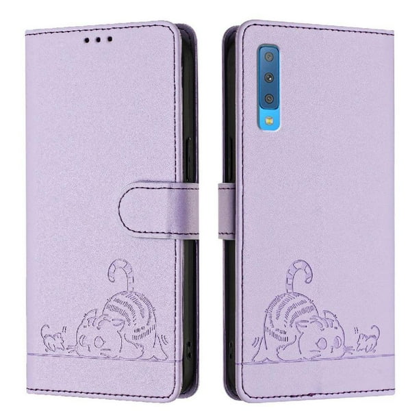 Funda tipo cartera FOXDOCK para Samsung Galaxy A7 2018 con soporte, ranuras, RFID, diseño de gato