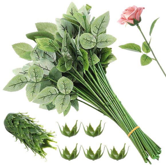 Kit de 50 tallos y cáliz de rosa – Suministro DIY para ramos de boda y decoración de fiestas