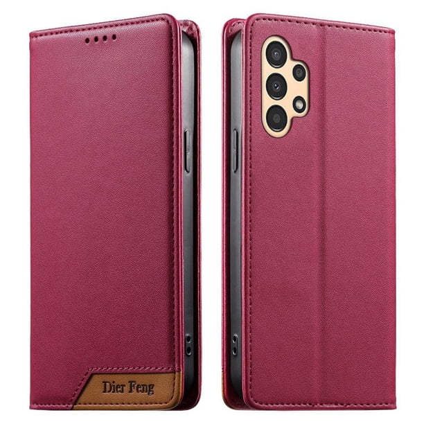 Funda Tipo Cartera de Cuero Sintético para Samsung Galaxy A13 Bloqueo RFID, con Ranuras para Tarjetas y Bolsillo para Efectivo, Cierre Magnético Fuerte Rojo