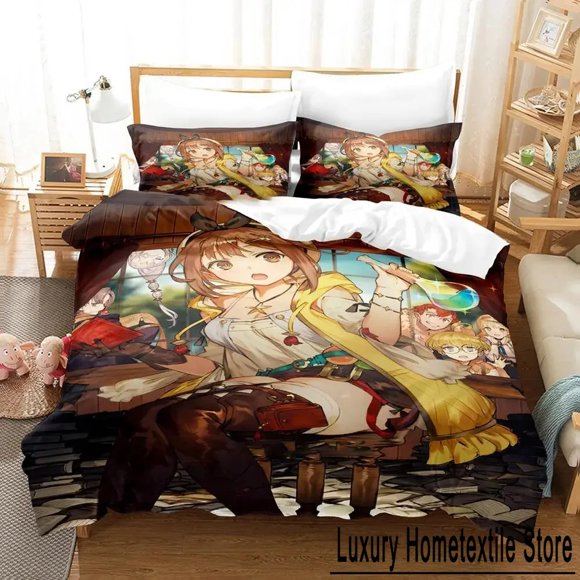 Atelier Ryza Ever Darkness & the Secret Hide out Bedding Set Boys Girls Size Duvet Cover Pillowcase Bed Kids Adult Bed Sheets