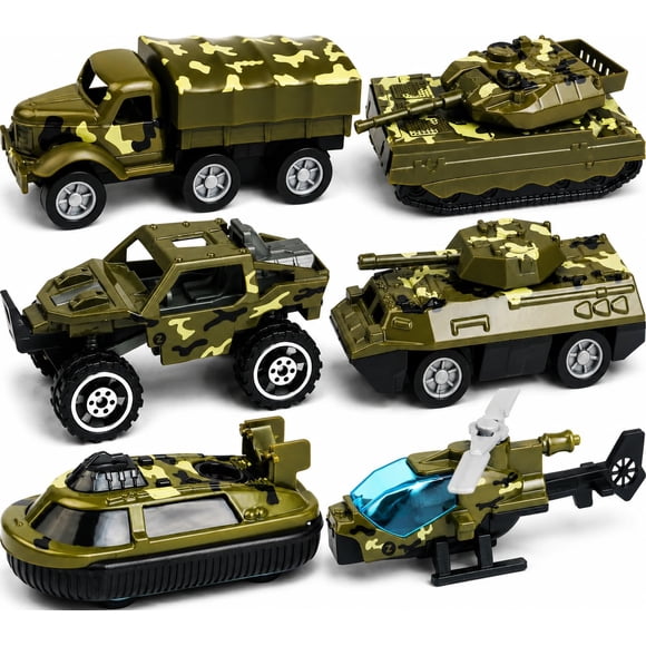 Set de vehículos militares de juguete ToyFinity de 8 cm, 6 piezas, fundición
