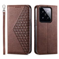Funda Flip Foxdock Para Xiaomi 14 Pro , Estilo Billetera Con Diseño Rombo, Correa De Mano Y Soporte, Uso Diario