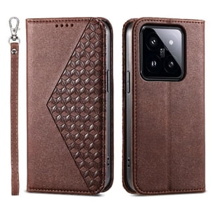 Funda Flip Foxdock Para Xiaomi 14 Pro , Estilo Billetera Con Diseño Rombo, Correa De Mano Y Soporte, Uso Diario