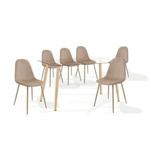 Klik Muebles - Comedor Mesa De Vidrio 120X80 + 6 Sillas Spoon Terciopelo Beige