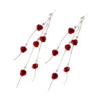 Magideal - Pendientes Con Dijes, Modernos Pendientes Con Forma De Gota De Diamantes De Imitación Y Flores De Rosa. Rojo
