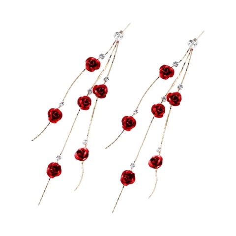 Magideal - Pendientes Con Dijes, Modernos Pendientes Con Forma De Gota De Diamantes De Imitación Y Flores De Rosa. Rojo