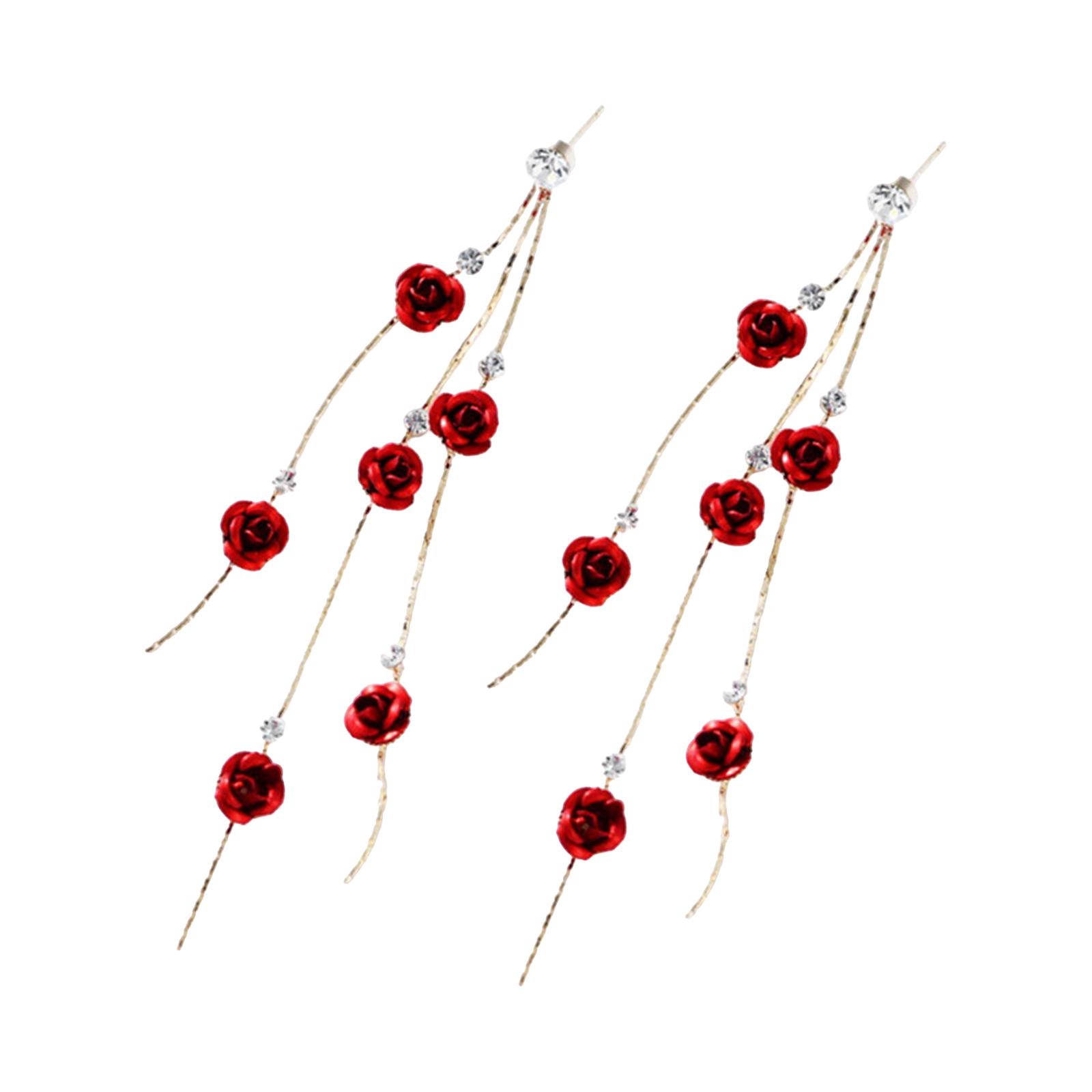 Magideal - Pendientes Con Dijes, Modernos Pendientes Con Forma De Gota De Diamantes De Imitación Y Flores De Rosa. Rojo