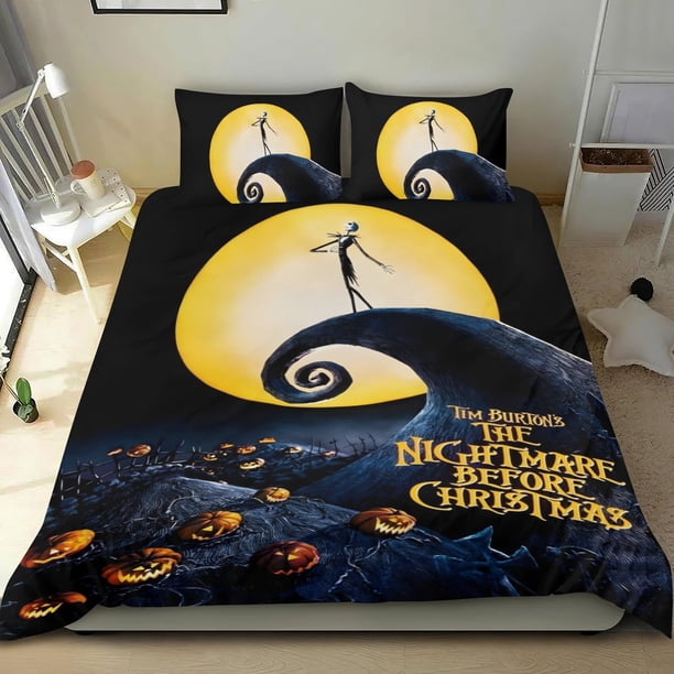 Pesadilla Antes de Navidad Conjunto de sábanas temático, trío de piezas, cómodo y amigable con la piel, diseño único, regalo de decoración para el hogar para familiares, amigos y fans,173cm *218cm