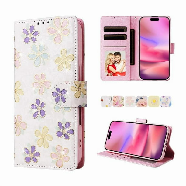 FOXDOCK Funda Tipo Cartera Floral para Samsung Galaxy S21 FE 5G ,Funda con Tapa de Cuero PU, Protección Antigolpes con Ranuras para Tarjetas y Soporte