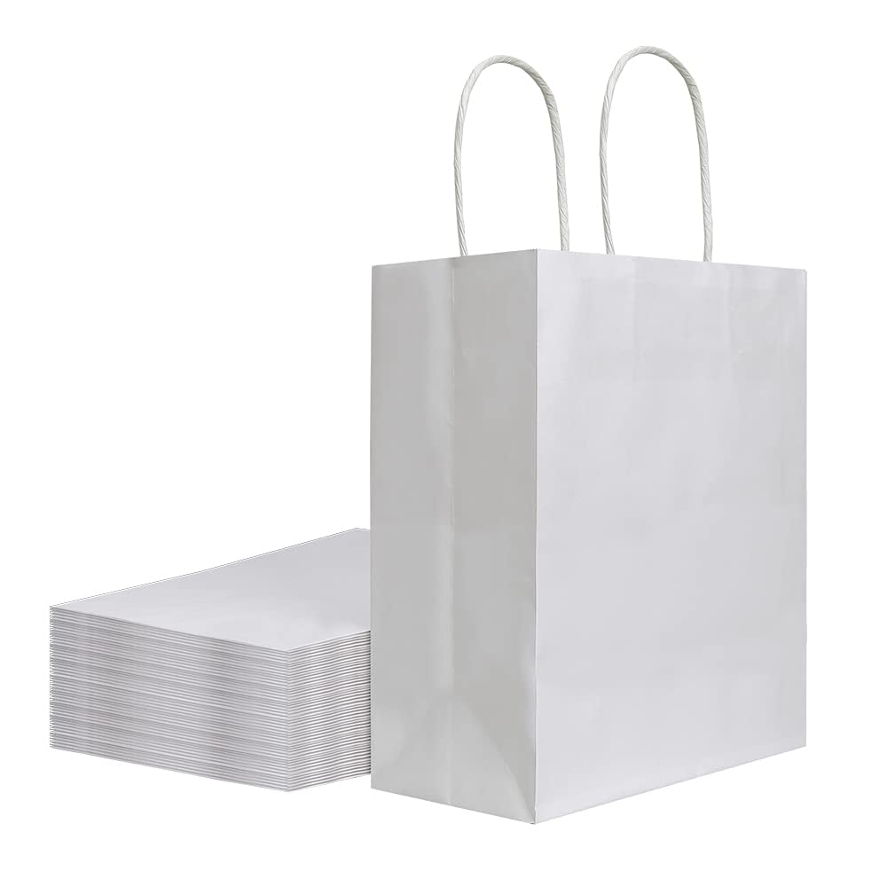 Bagmad - Bolsa De Papel Kraft Paquete De 50 Unidades 20 X 12 X 25 Cm Color Blanco Medio