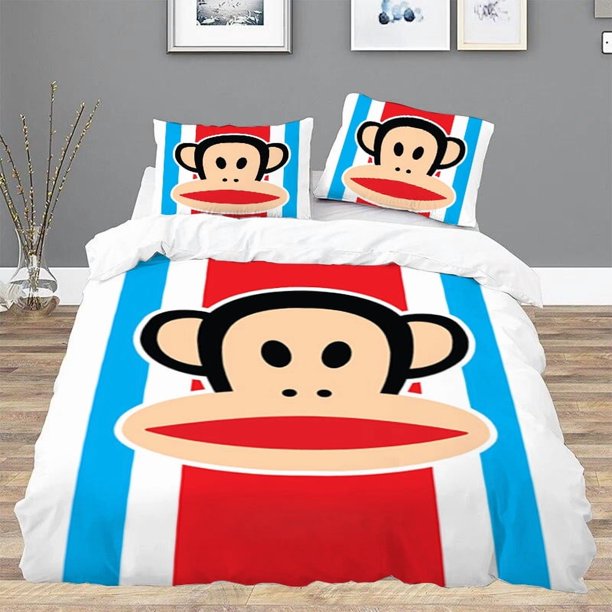 cute Monkey PaulS FrankS Home Bedding Set Cartoon Children's Bed Pillow Cover Quilt Cover Three Piece Set Full Twin King SizeBed Sheets