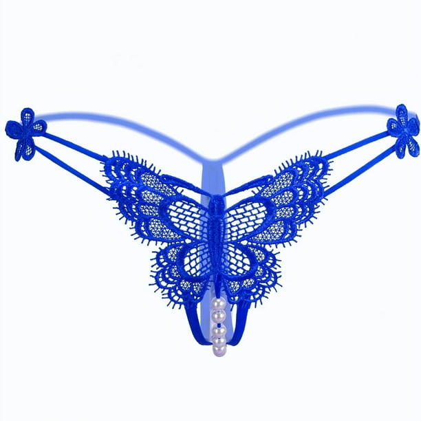 Butterfly Embroidery Thongs, Cut Out Open Crotch Faux Pearl Panties, Women's Sexy Lingerie & Underwear