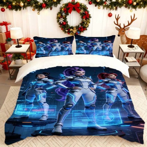 KPOP Sci-Fi Mecha Female Group Image Printed Duvet Cover Set Includes a Soft Duvet Cover And Two Pillowcases Skin-Friendly And Breathable Suitable for Family Be