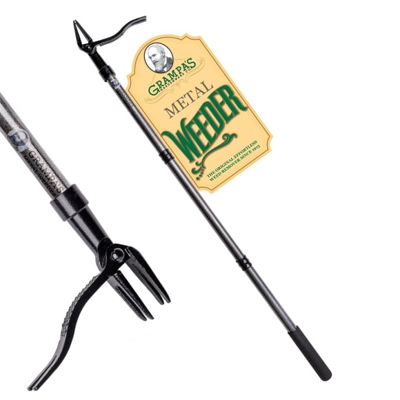 Desmalezador metálico Grampa's Weeder con mango de acero de 114 cm y herramienta de 4 garras