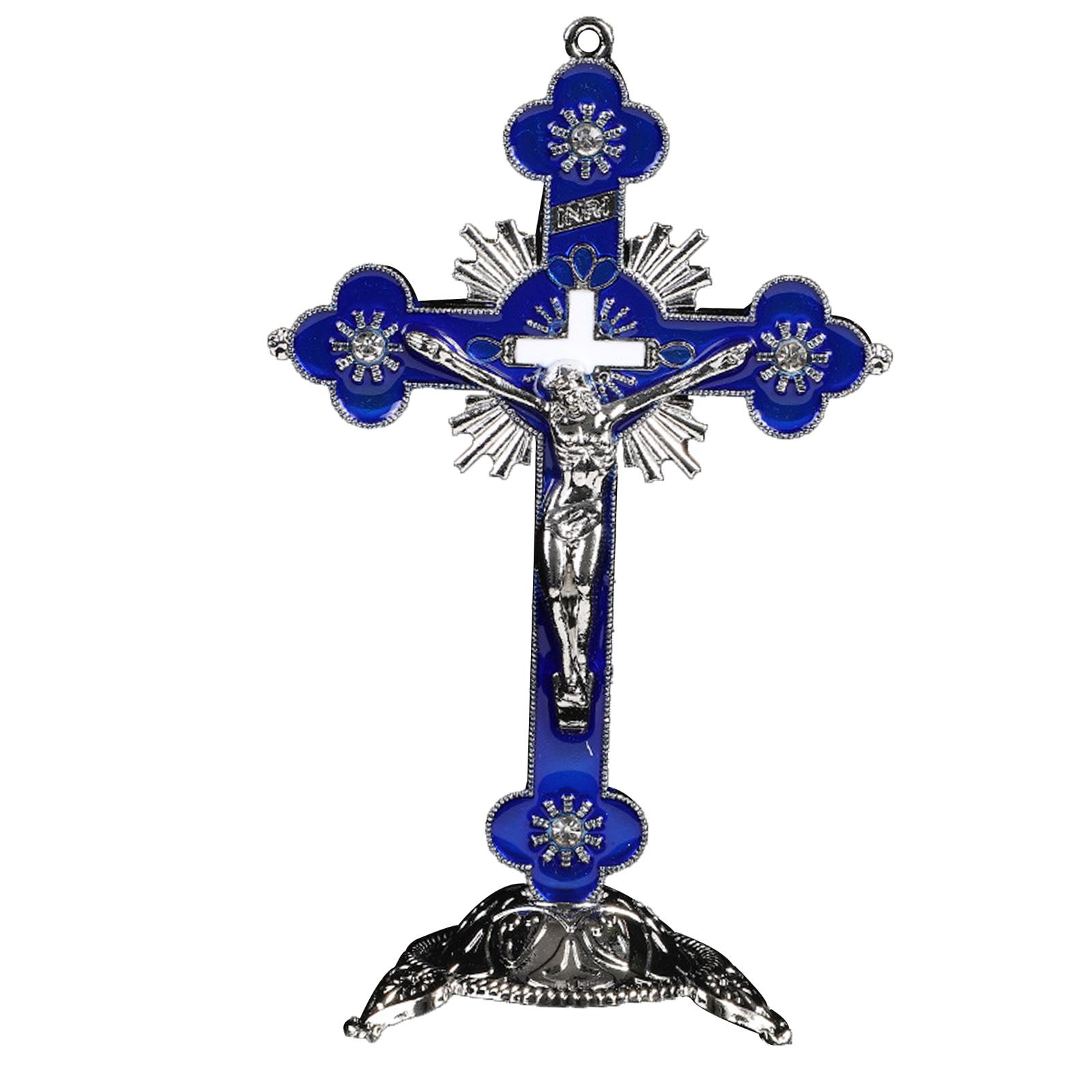 Magideal - Crucifijo Y Soporte Estatuilla Cristo En Jesús Crucifixión Regalos Católicos Artesanía Iglesia Decoración Para La Iglesia Oficina Hogar , Azul Azul Oscuro