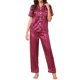 thumbnail image 2 of INSPIRE CHIC Conjunto de pijama de mujer con botones, satinado, jacquard a rayas, suave, casual, de manga corta, ropa de estar en casa, 2 piezas, ropa de dormir, M Rojo, 2 of 6