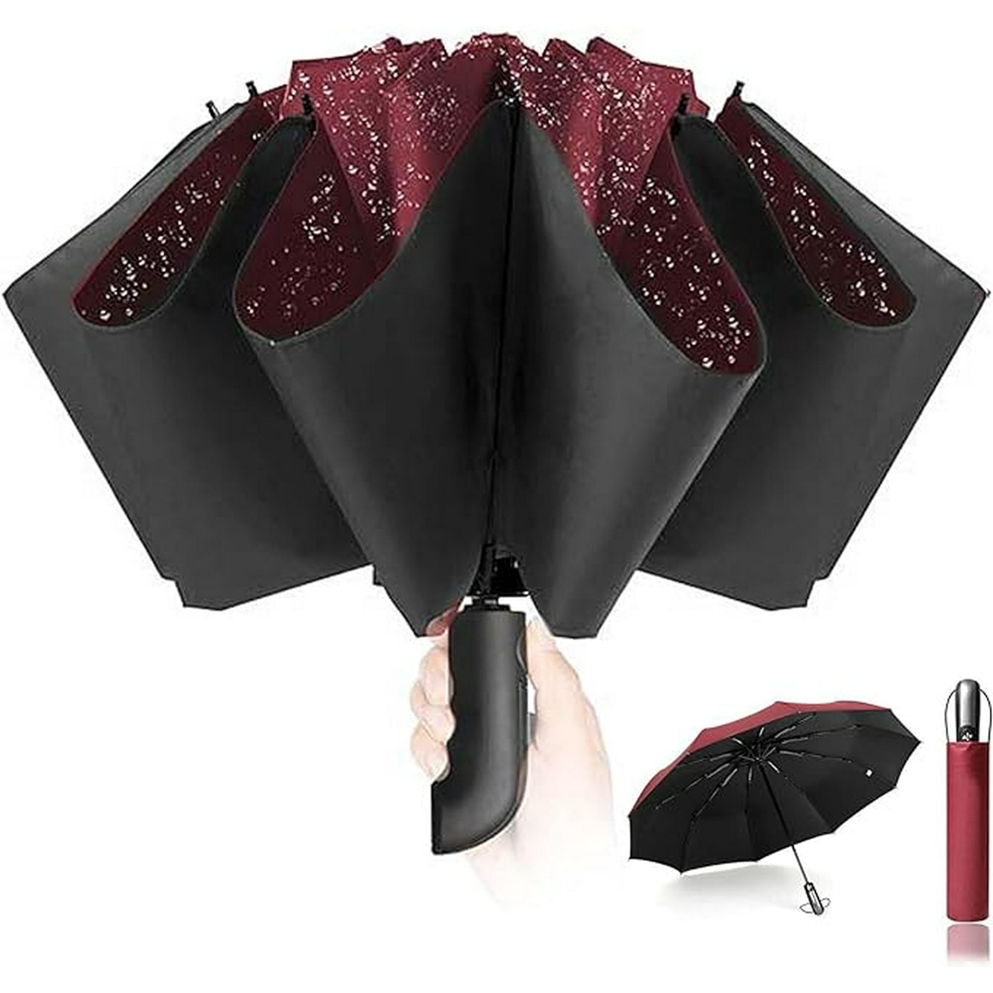 Veat00l - Paraguas Plegable,sombrilla Para Protección Uv,10 Varillas A Prueba De Viento Mango Ergonómico Paraguas Compacto De Apertura Y Cierre Automático, Paraguas Plegable Portátil Fuerte Para Lluvia Y Sol