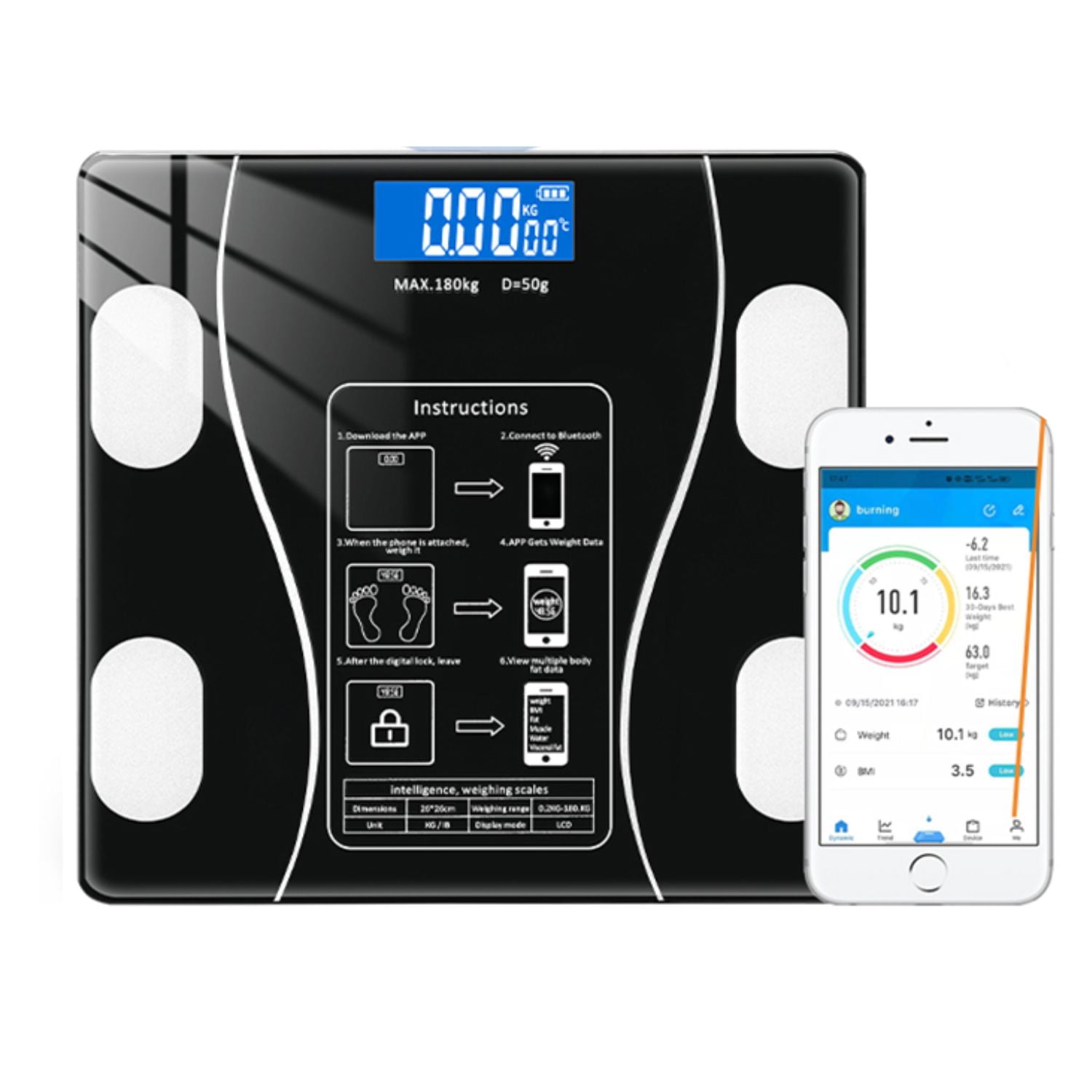 Genérico - Pesa Balanza Electrónica Con Bluetooth 27 Cm Negro