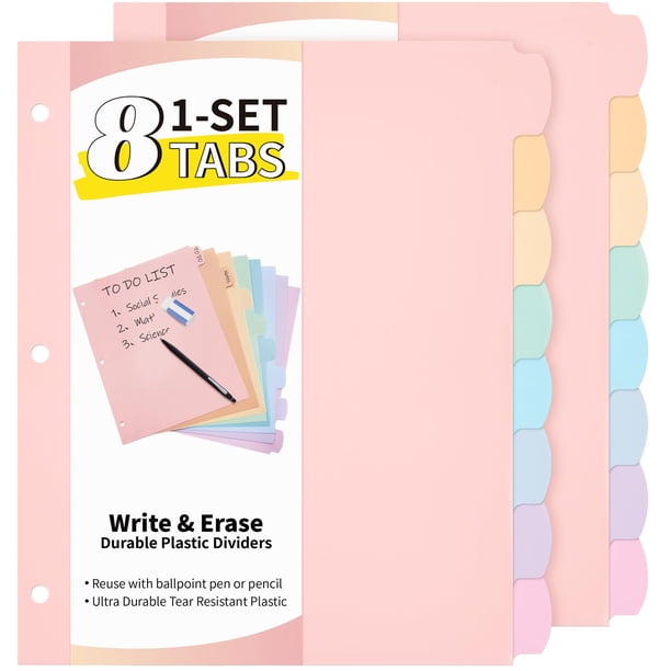 Divisores de encuadernación de plástico JARLINK de 8 pestañas para escribir y borrar, color pastel