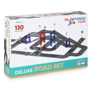 Playmags - Juego De Revistas Magnetic Tiles Road, 130 Piezas, Para Niños Mayores De 3 Años