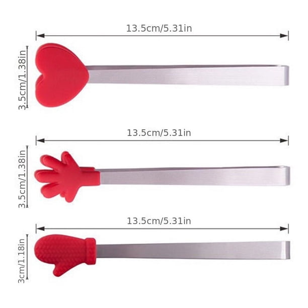 3pcs/set Innovative Small Palm Non-Slip Silicone Tongs Stainless Steel Ice Tongs Mini Food Grade Silicone Food Bread Tongs Kitchen Tools