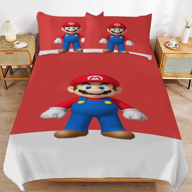 Super Mario Bed Duvet Cover Microfiber Bedding Sets 3D Printed Lightweight 3 Piece Comforter Sets for Kids Boys Girls