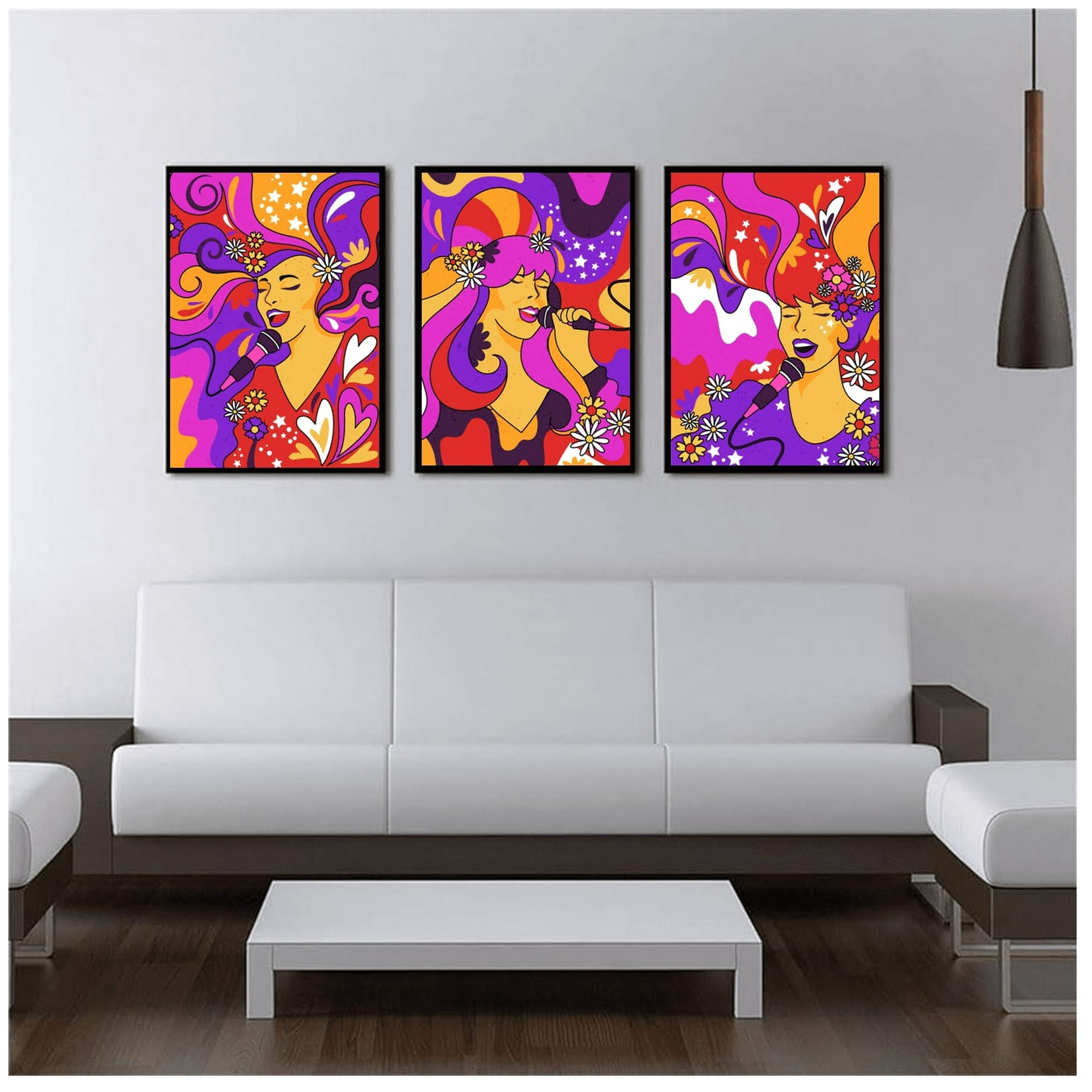 Genérico - Cuadros Decorativos Arte Psicodélico Cantante Pack X 3 Uds 35x50 Cm C/u